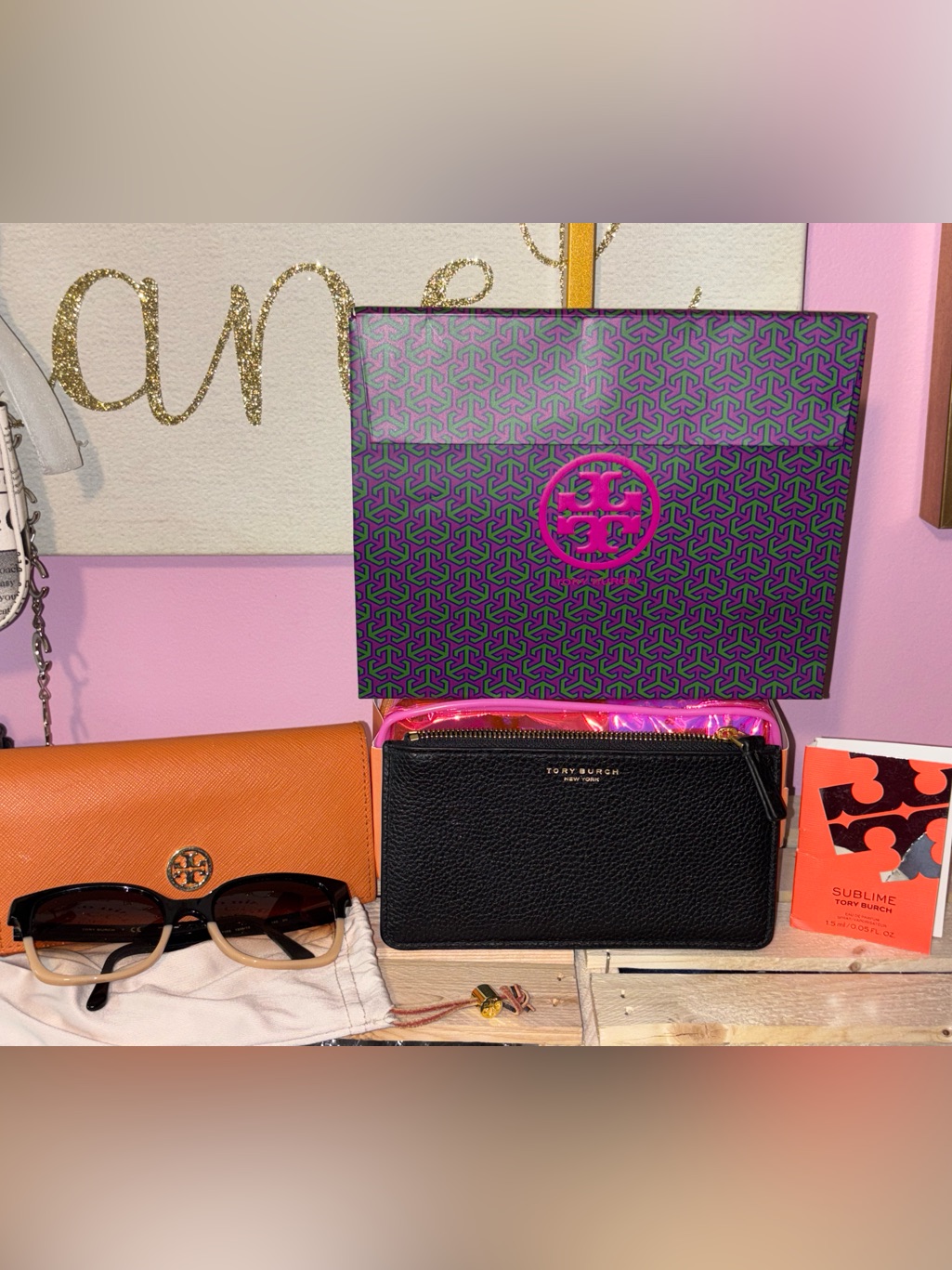 Tory Burch Sunglasses And Card Wristlet Bundle